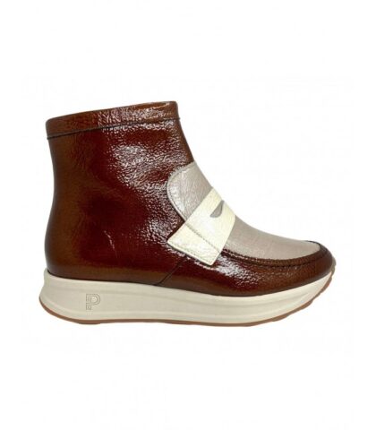 10203 - Multi coloured, patent loafer style, ankle boot